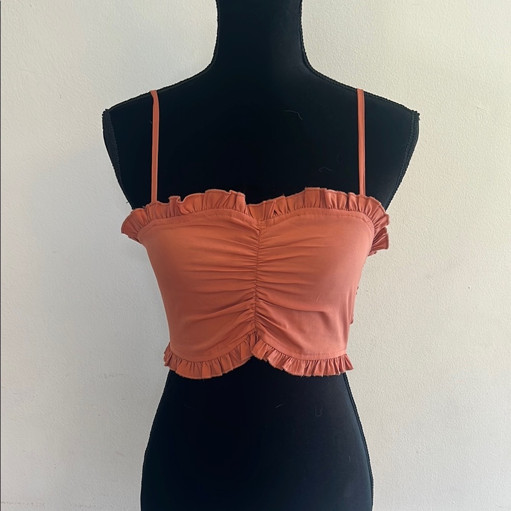 Urban Outfitters Orange Ruched Ruffled Crop Camisole